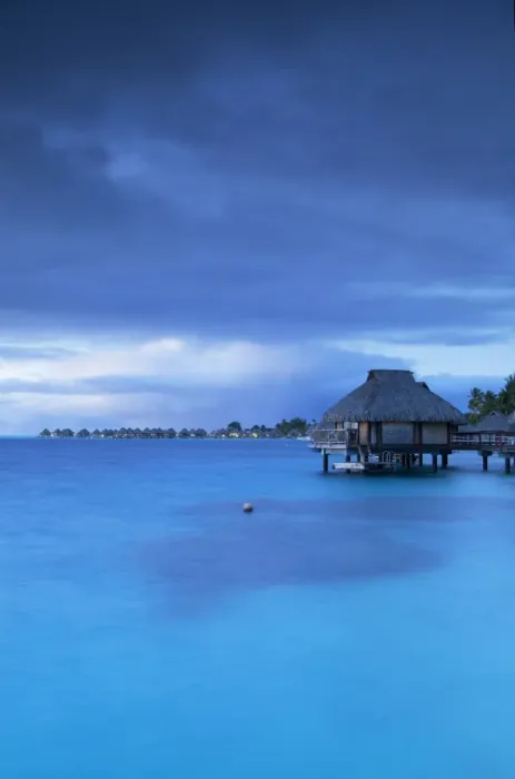 Framed Print : Overwater bungalows of Le Maitai Hotel and Intercontinental Bora Bora Le Moana Resort at dawn Framed Print : Overwater bungalows of Le Maitai Hotel and Intercontinental Bora Bora Le Moana Resort at dawn