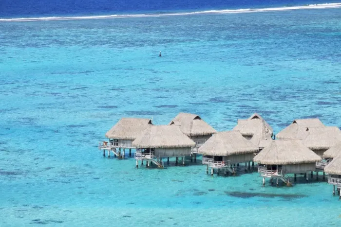 Framed Print : Overwater bungalows of Sofitel Hotel, Moorea, Society Islands, French Polynesia (PR)