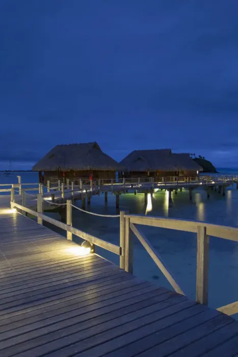 Framed Print : Overwater bungalows of Sofitel Private Island at dusk, Bora Bora, Society Islands Framed Print : Overwater bungalows of Sofitel Private Island at dusk, Bora Bora, Society Islands