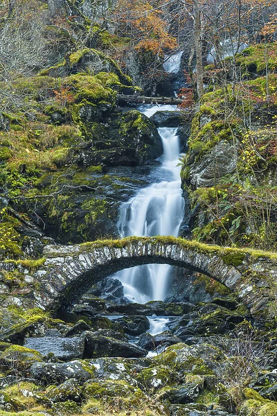 Packhorse Bridge & Waterfall in Autumn, Glen Lyon, Perth & Kinross, Scotland