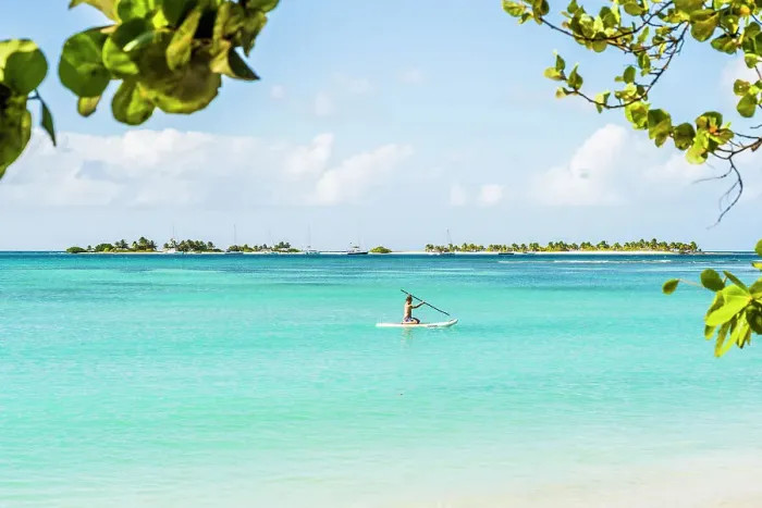 Framed Print : Paddle boarder, Paradise Beach, Carriacou Island, Grenada, Caribbean Framed Print : Paddle boarder, Paradise Beach, Carriacou Island, Grenada, Caribbean