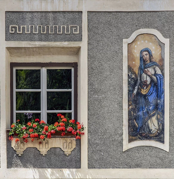Painted facade of a house in Glorenza - Glurns, Trentino Alto Adige - South Tyrol, Italy