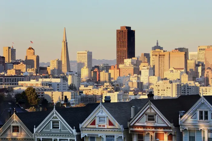 Framed Print : The Painted Ladies with downtown San Francisco in the distance, San Francisco, Califormia, USA Framed Print : The Painted Ladies with downtown San Francisco in the distance, San Francisco, Califormia, USA