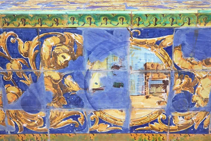 Framed Print : Painted Spanish ceramic tiles in the Andalusian Patio (Patio Andaluz) of the Rosedal Garden, Parque Tres de Febrero, Palermo, Buenos Aires, Argentina Framed Print : Painted Spanish ceramic tiles in the Andalusian Patio (Patio Andaluz) of the Rosedal Garden, Parque Tres de Febrero, Palermo, Buenos Aires, Argentina