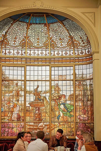 A painted vitreaux (Stained glass) inside the Notable Bar 'Cafe Las Violetas' (Spanish: Confiteria Las Violetas), Almagro, Buenos Aires, Argentina