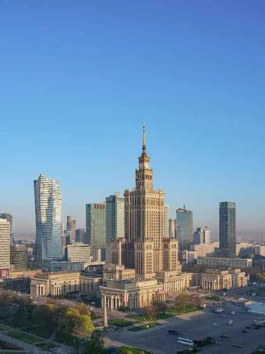 Framed Print : Palace of Culture and Science and City Centre Skyline at sunrise, elevated view, Warsaw, Masovian Voivodeship, Poland Framed Print : Palace of Culture and Science and City Centre Skyline at sunrise, elevated view, Warsaw, Masovian Voivodeship, Poland