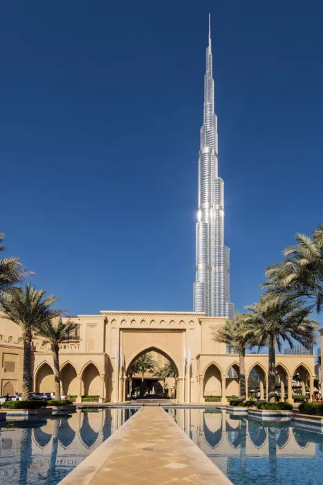 Framed Print : The Palace Downtown Dubai luxury hotel with Burj Khalifa skyscraper behind, Dubai