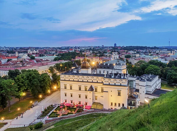 Palace of the Grand Dukes at dusk, elevated view, Vilnius, Lithuania