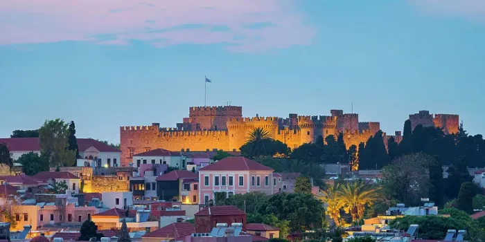 Framed Print : Palace of the Grand Master of the Knights of Rhodes at dusk, Medieval Old Town, Rhodes City, Rhodes Island, Dodecanese, Greece