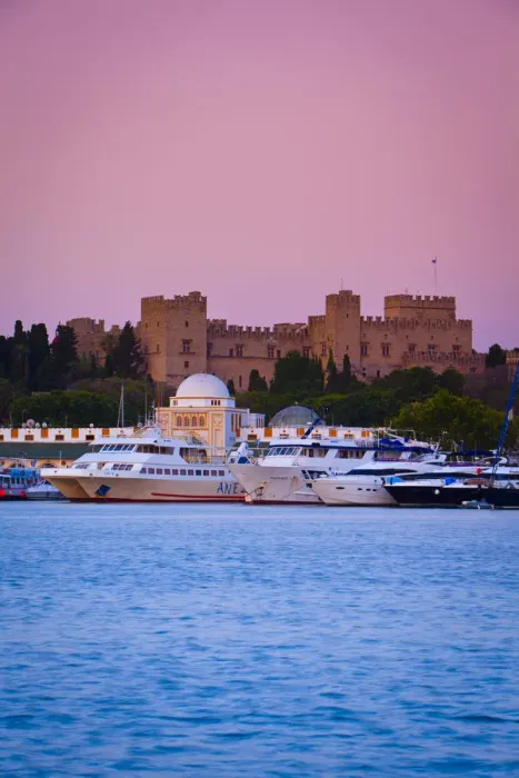 Framed Print : Palace of the Grand Masters & Mandraki Harbour illuminated at dawn, Rhodes Town Framed Print : Palace of the Grand Masters & Mandraki Harbour illuminated at dawn, Rhodes Town