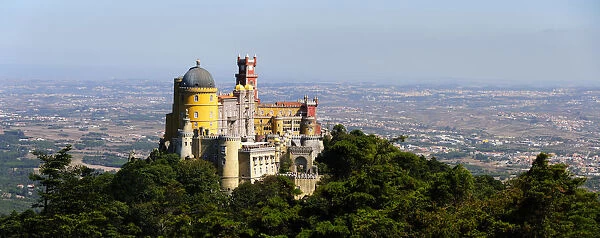 Palacio da Pena, built in the 19th century, in the hills above Sintra, in the middle