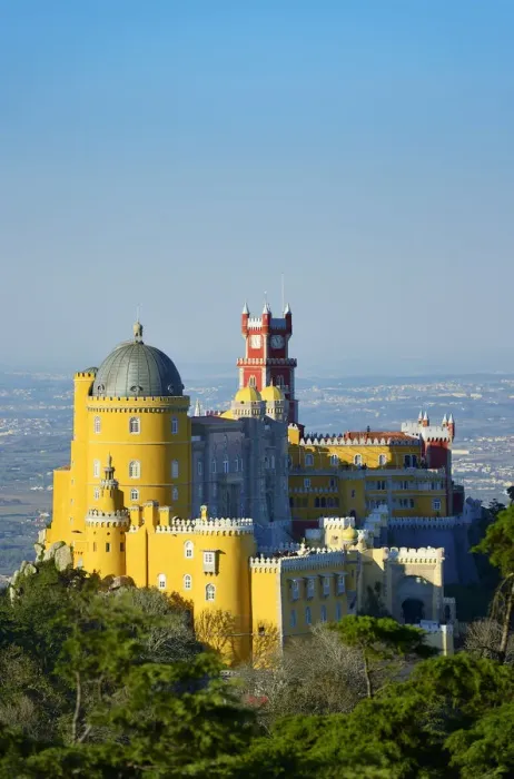 Framed Print : Palacio da Pena, built in the 19th century on the hills above Sintra, in the middle Framed Print : Palacio da Pena, built in the 19th century on the hills above Sintra, in the middle
