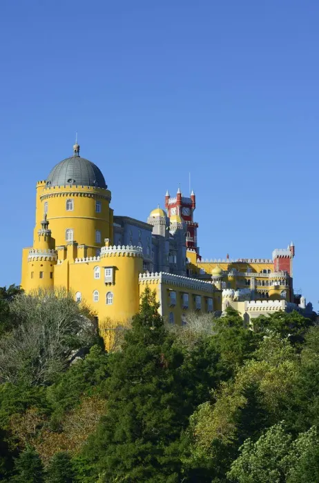 Framed Print : Palacio da Pena, built in the 19th century on the hills above Sintra, in the middle Framed Print : Palacio da Pena, built in the 19th century on the hills above Sintra, in the middle
