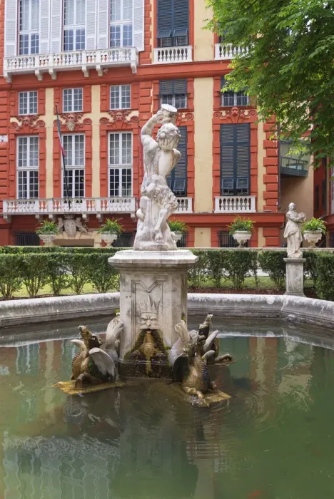 Framed Print : Palazzo Bianco gardens with Palazzo Rosso in the background, Genoa, Liguria, Italy