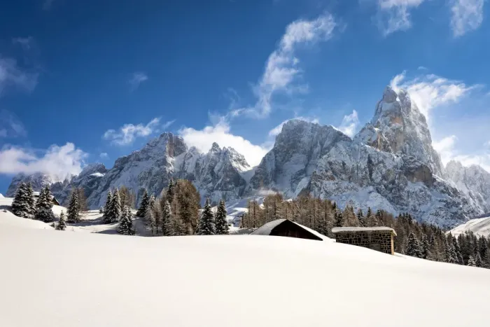 Framed Print : Pale di San Martino mountains, View of Passo Rolle, San Martino di Castrozza village Framed Print : Pale di San Martino mountains, View of Passo Rolle, San Martino di Castrozza village