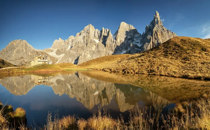 Framed Print : Pale di San Martino Reflecting in Alpine Lake, Passo Rolle, Trentino-Alto Adige, Dolomites, Italy Framed Print : Pale di San Martino Reflecting in Alpine Lake, Passo Rolle, Trentino-Alto Adige, Dolomites, Italy