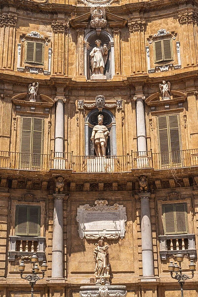 Palermo, Sicily, Italy. Quattro canti (four corners) square in the old town