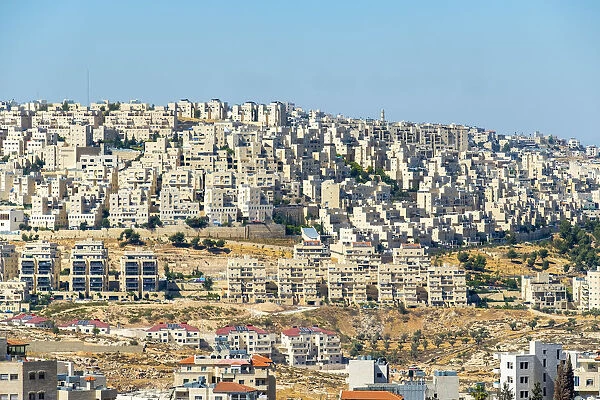 Palestine, West Bank, Bethlehem. Illegal Israeli settlements on the hills surrounding