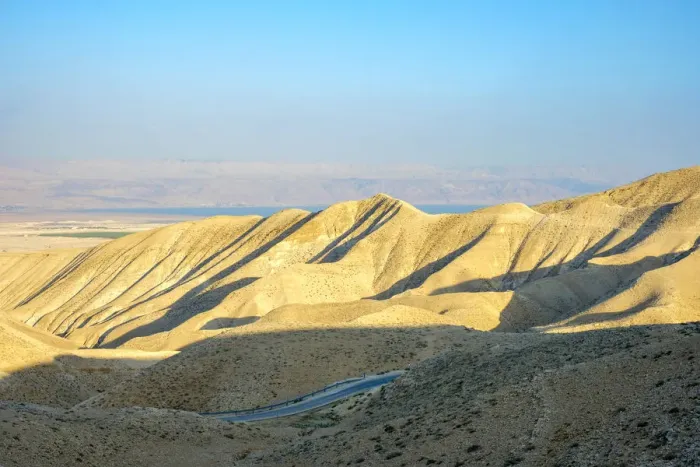 Framed Print : Palestine, West Bank, Jericho. View towards the Dead Sea and Jordan from Wadi Quelt Framed Print : Palestine, West Bank, Jericho. View towards the Dead Sea and Jordan from Wadi Quelt