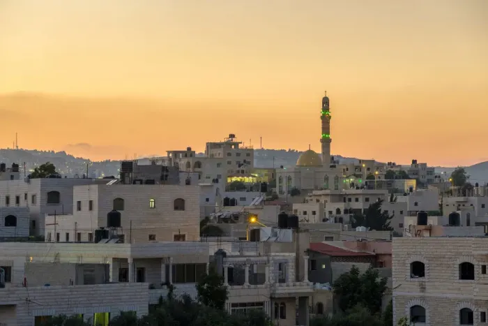 Framed Print : Palestine, West Bank, Ramallah. The historic Palestanian village of Jaba at sunset