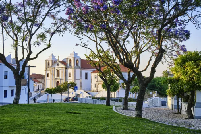 Framed Print : Palmela and Sao Pedro Motherchurch in Spring. Portugal