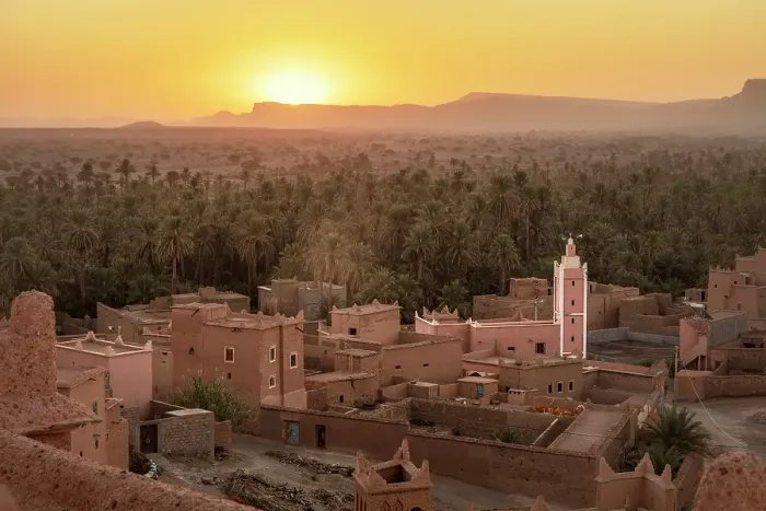 Framed Print : Palmerie and village at sunset, Nkob, Morocco Framed Print : Palmerie and village at sunset, Nkob, Morocco