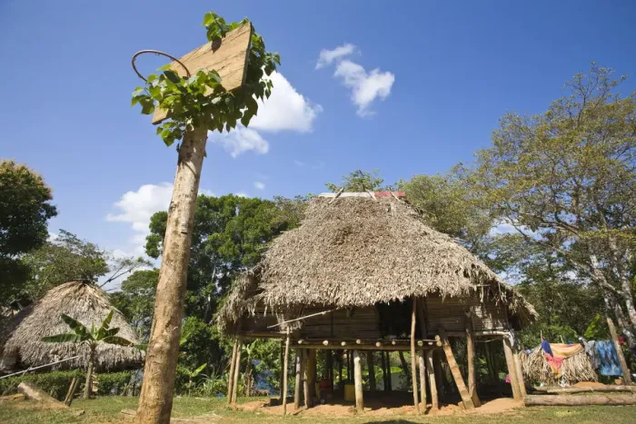 Framed Print : Panama, Chagres River, Embera Village, Thatched hut Framed Print : Panama, Chagres River, Embera Village, Thatched hut