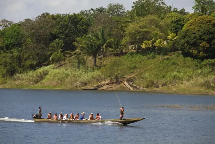 Framed Print : Panama, Chagres River, Tourists in dug out canoe Framed Print : Panama, Chagres River, Tourists in dug out canoe