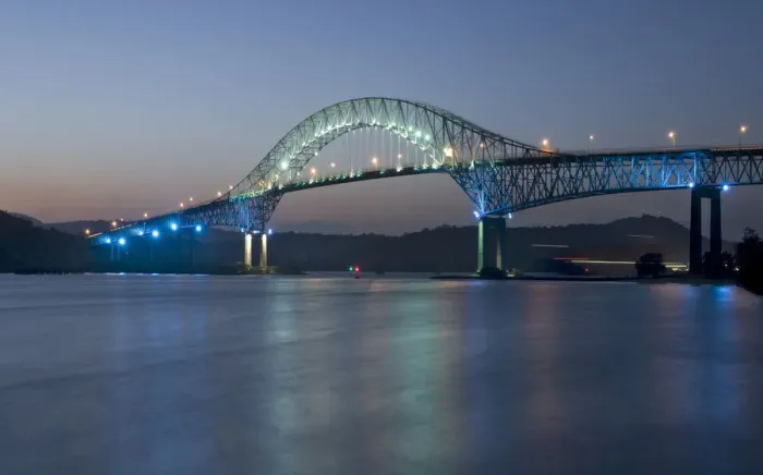 Framed Print : Panama, Panama Canal, Bridge Of The Americas, Pacific Entrance, Dusk Framed Print : Panama, Panama Canal, Bridge Of The Americas, Pacific Entrance, Dusk
