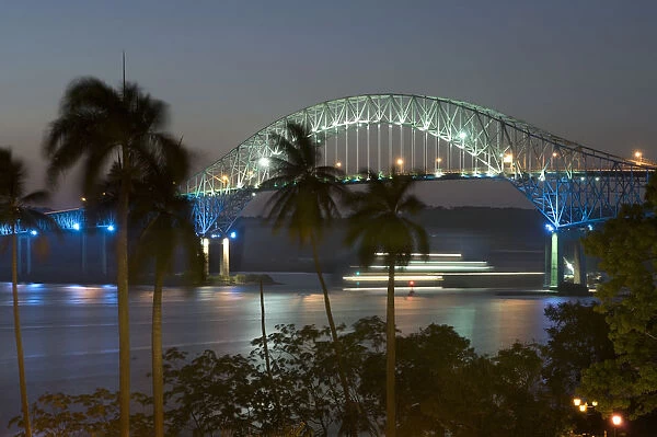 Panama, Panama Canal, Bridge Of The Americas, Pacific Entrance, Streaking Ship Lights