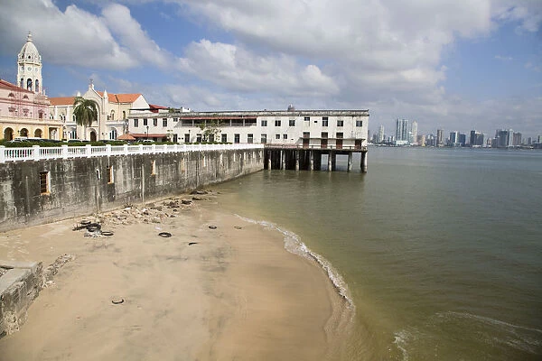 Panama, Panama City, City skyline from Casco Viejo (San Felipe)