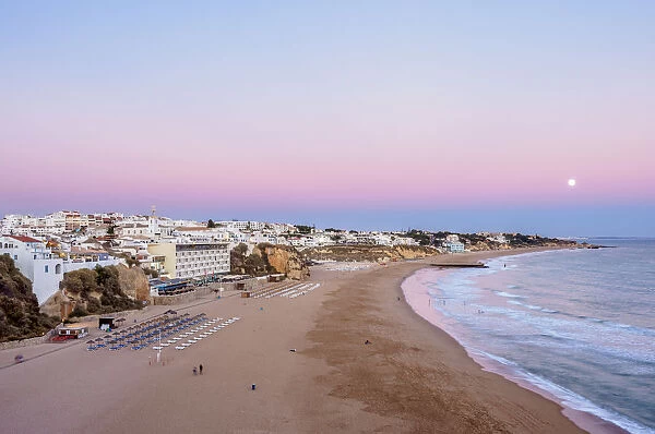 Paneco Beach at dusk, elevated view, Albufeira, Algarve, Portugal