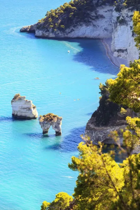 Framed Print : Panorama of the iconic rocks of Zagare Bay(Baia delle Zagare), Apulia(Puglia), Italy