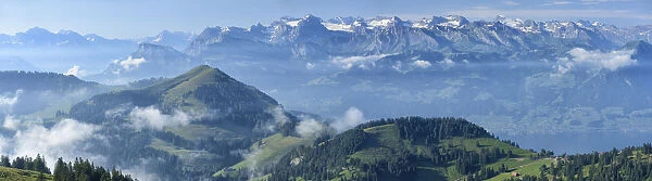 Panorama seen from top of Mount Rigi towards the Alps, Switzerland, North-Eastern