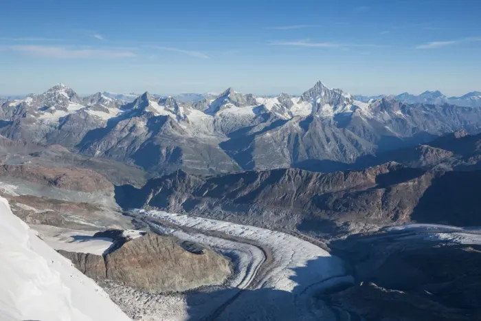 Framed Print : Panorama to Swiss side of Rosa mount glacier from Lyskamm high mountain crossing Framed Print : Panorama to Swiss side of Rosa mount glacier from Lyskamm high mountain crossing