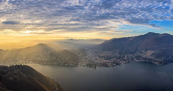 Panoramic aerial view to Brunate from Como city, Como province, Lombardy, Italy
