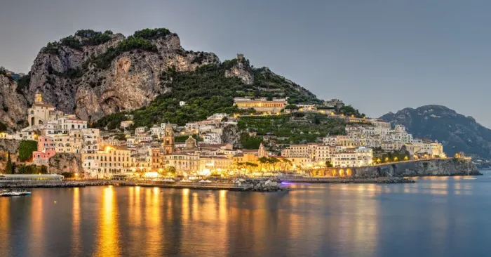 Framed Print : Panoramic twilight view of Amalfi, Campania, Italy Framed Print : Panoramic twilight view of Amalfi, Campania, Italy