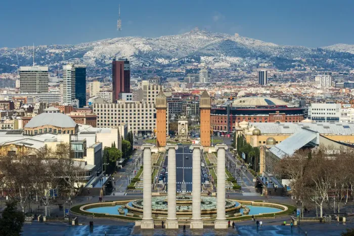 Framed Print : Panoramic view over Barcelona from Montjuic in a snow day, Barcelona, Catalonia, Spain Framed Print : Panoramic view over Barcelona from Montjuic in a snow day, Barcelona, Catalonia, Spain