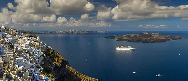 Panoramic view over Fira and the volcanic caldera, Santorini, South Aegean, Greece