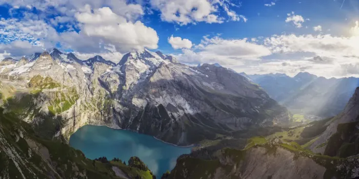 Framed Print : Panoramic view on Lake Oeschinensee Bernese Oberland Kandersteg Canton of Bern Framed Print : Panoramic view on Lake Oeschinensee Bernese Oberland Kandersteg Canton of Bern