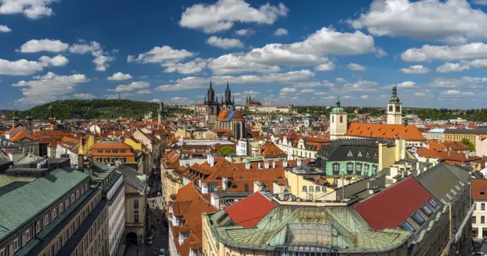 Framed Print : Panoramic view over the old town, Prague, Bohemia, Czech Republic