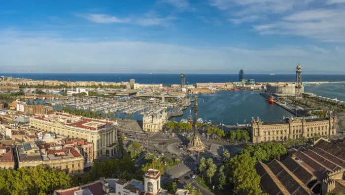 Framed Print : Panoramic view over Port Vell waterfront harbor, Barcelona, Catalonia, Spain Framed Print : Panoramic view over Port Vell waterfront harbor, Barcelona, Catalonia, Spain