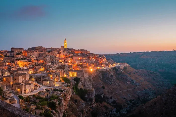 Framed Print : Panoramic view of Sasso Caveoso of Matera at dusk. Matera, Basilicata, Italy Framed Print : Panoramic view of Sasso Caveoso of Matera at dusk. Matera, Basilicata, Italy