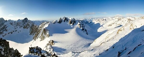 Panoramic view from summit of Hintere Jamspitze. Switzerland, Europe