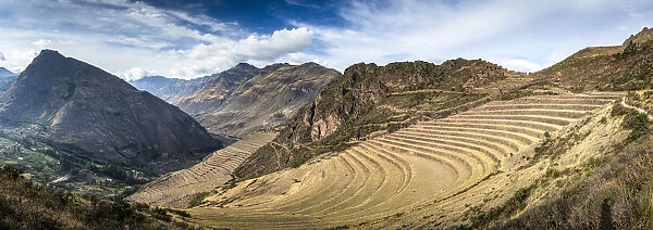 Panoramic view of terraces at Pisaq, Calca Province, Cuzco Region, Peru
