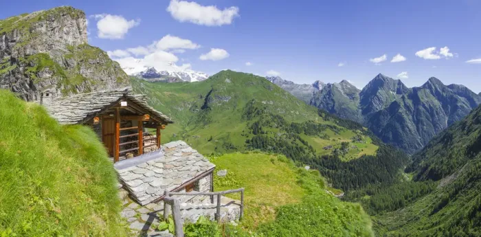 Framed Print : Panoramic viewfrom a hut along tailly lakes trail. Alagna, Aosta valley, Italy Framed Print : Panoramic viewfrom a hut along tailly lakes trail. Alagna, Aosta valley, Italy