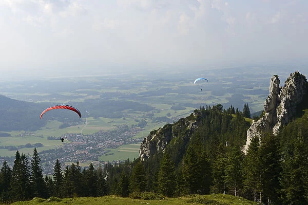 Paraglider at Kampenwand, Chiemgau, Upper Bavaria, Bavaria, Germany