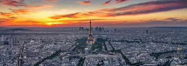 Paris & Eiffel Tower at sunset, Paris, France