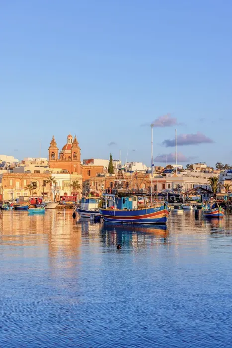 Framed Print : Parish Church of Our Lady of Pompei and Fishing Harbour, Marsaxlokk, Malta, Southern Europe Framed Print : Parish Church of Our Lady of Pompei and Fishing Harbour, Marsaxlokk, Malta, Southern Europe