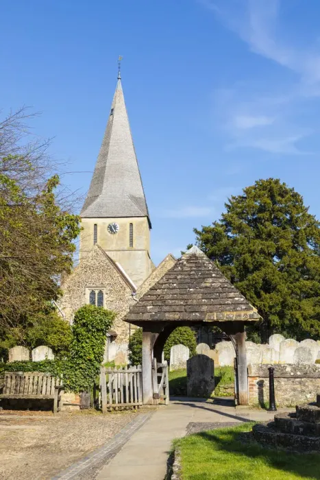 Framed Print : The Parish church in Shere, Surrey, England, UK